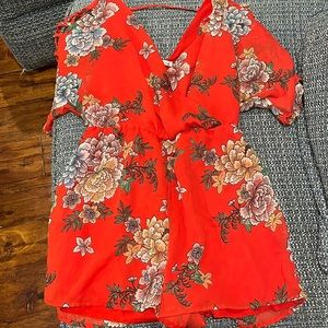 One red floral romper